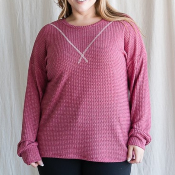 Tops - 2 Tone Mauve Waffle Knit Longsleeve
